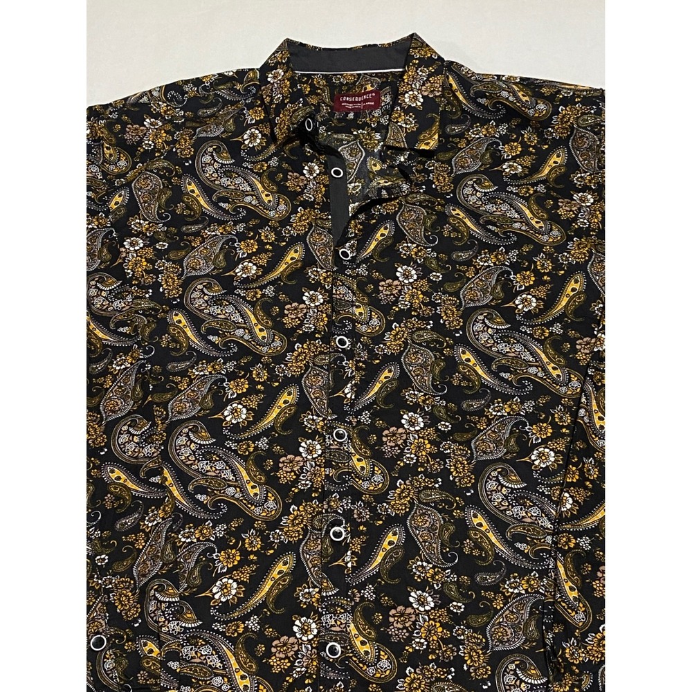 Consequence Men's Paisley Shirt XL Black Gold Long Sleeve Button‎ Up